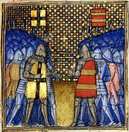 Fig. 1 - Toulouse, BM, ms. 511, fol. 135, Froissart, Chroniques, bataille des gués de Saint-Clément